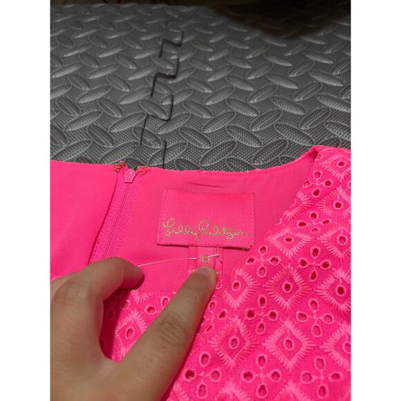 Lilly Pulitzer Aisha Romper Eyelet Lace Pink Isle Ditzy Diamond Poly Eyelet 10 - Picture 3 of 11